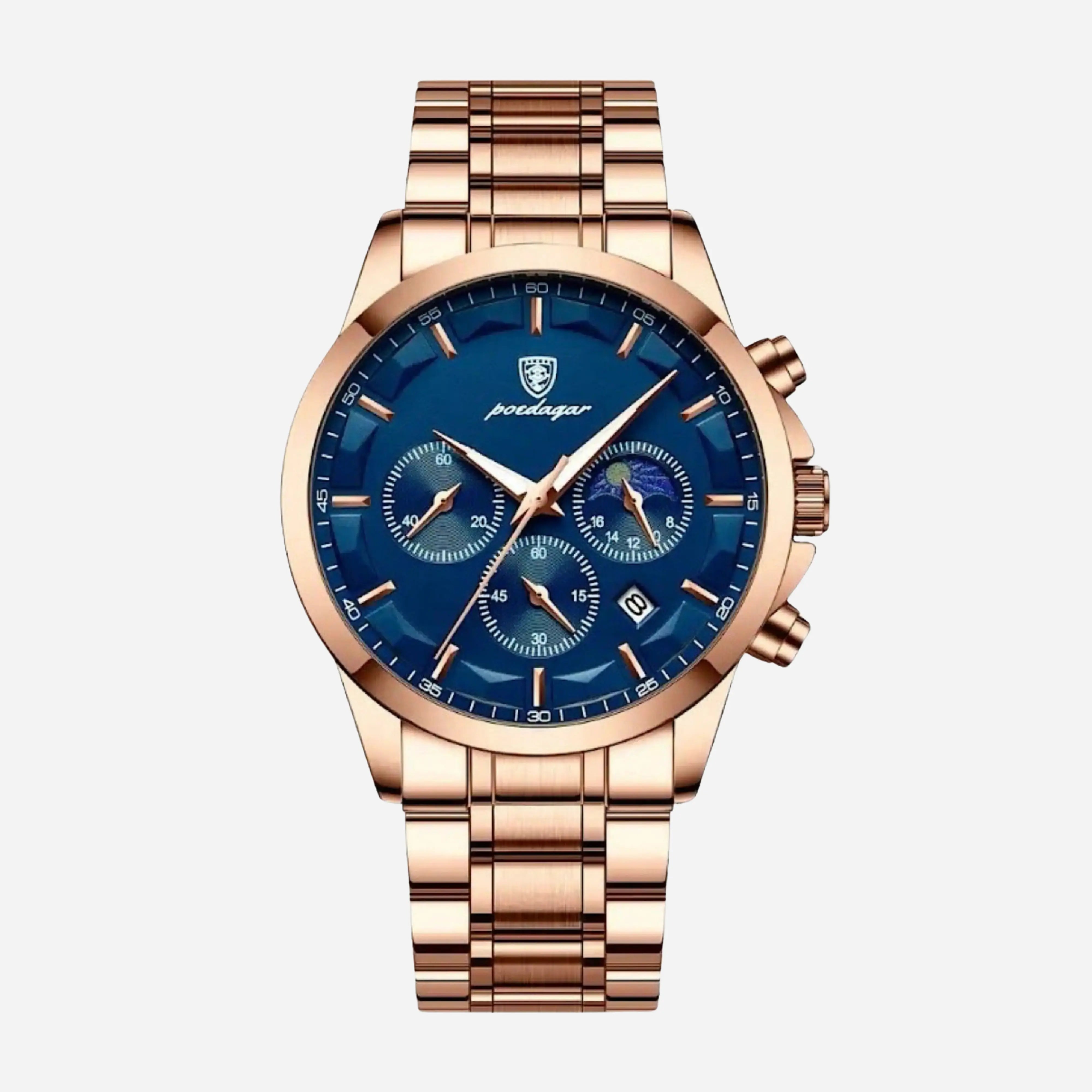 Prabangus vyriškas sportinis laikrodis su kvarciniu mechanizmu, chronografu ir odiniu dirželiu