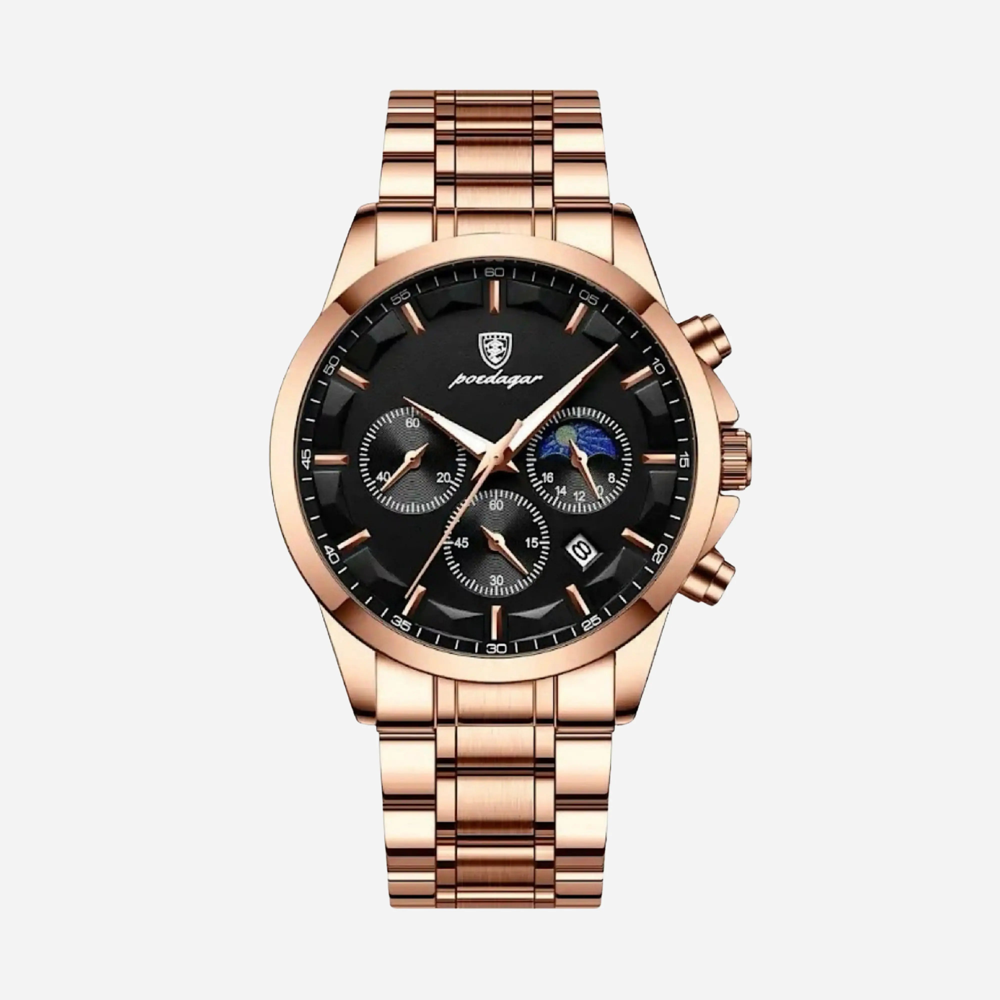 Prabangus vyriškas sportinis laikrodis su kvarciniu mechanizmu, chronografu ir odiniu dirželiu
