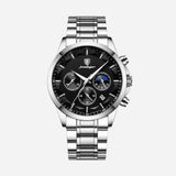 Prabangus vyriškas sportinis laikrodis su kvarciniu mechanizmu, chronografu ir odiniu dirželiu