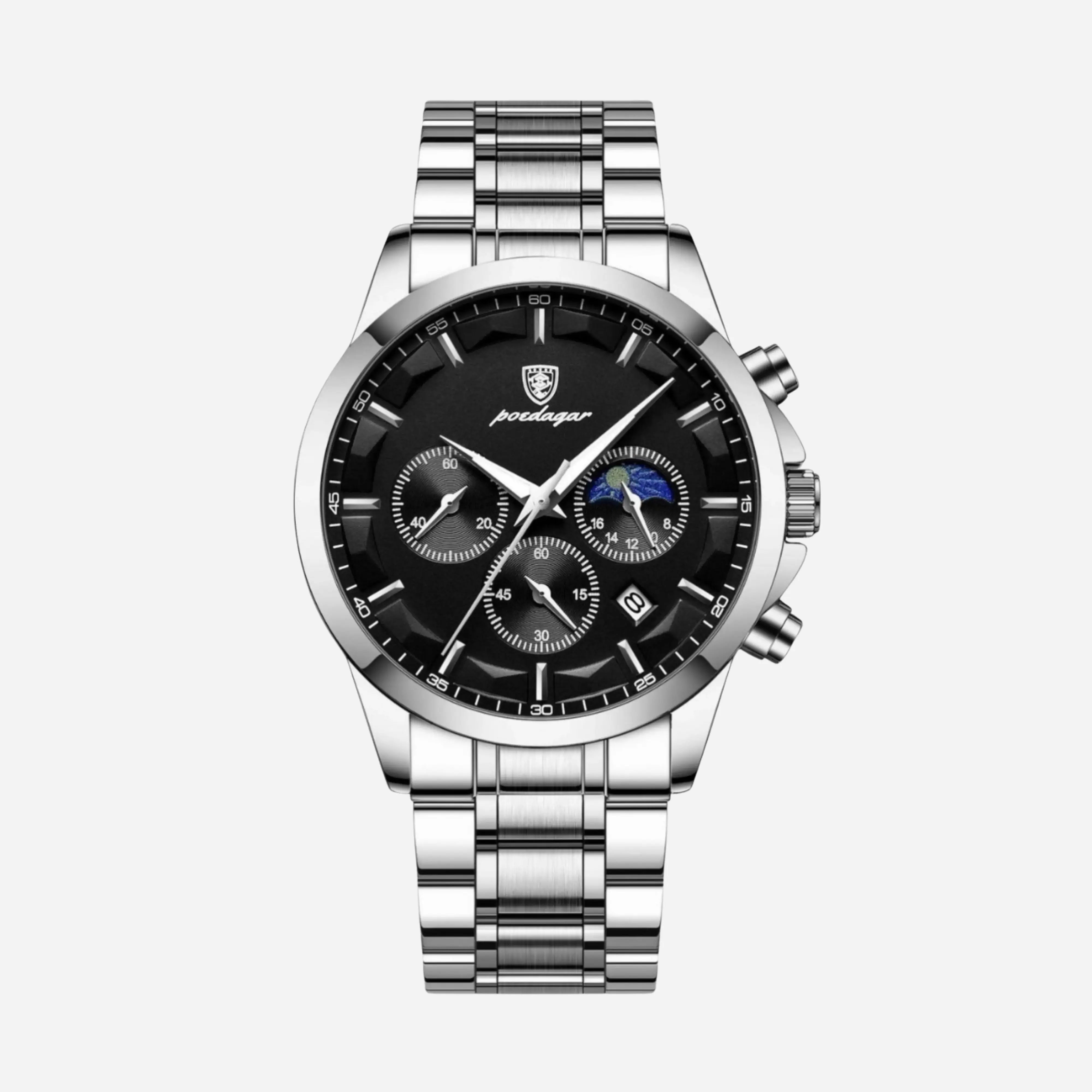 Prabangus vyriškas sportinis laikrodis su kvarciniu mechanizmu, chronografu ir odiniu dirželiu
