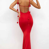 Dekoratyvūs Cami Atvirais Nugaros Fitted Maxi Suknelės