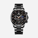 Prabangus vyriškas sportinis laikrodis su kvarciniu mechanizmu, chronografu ir odiniu dirželiu