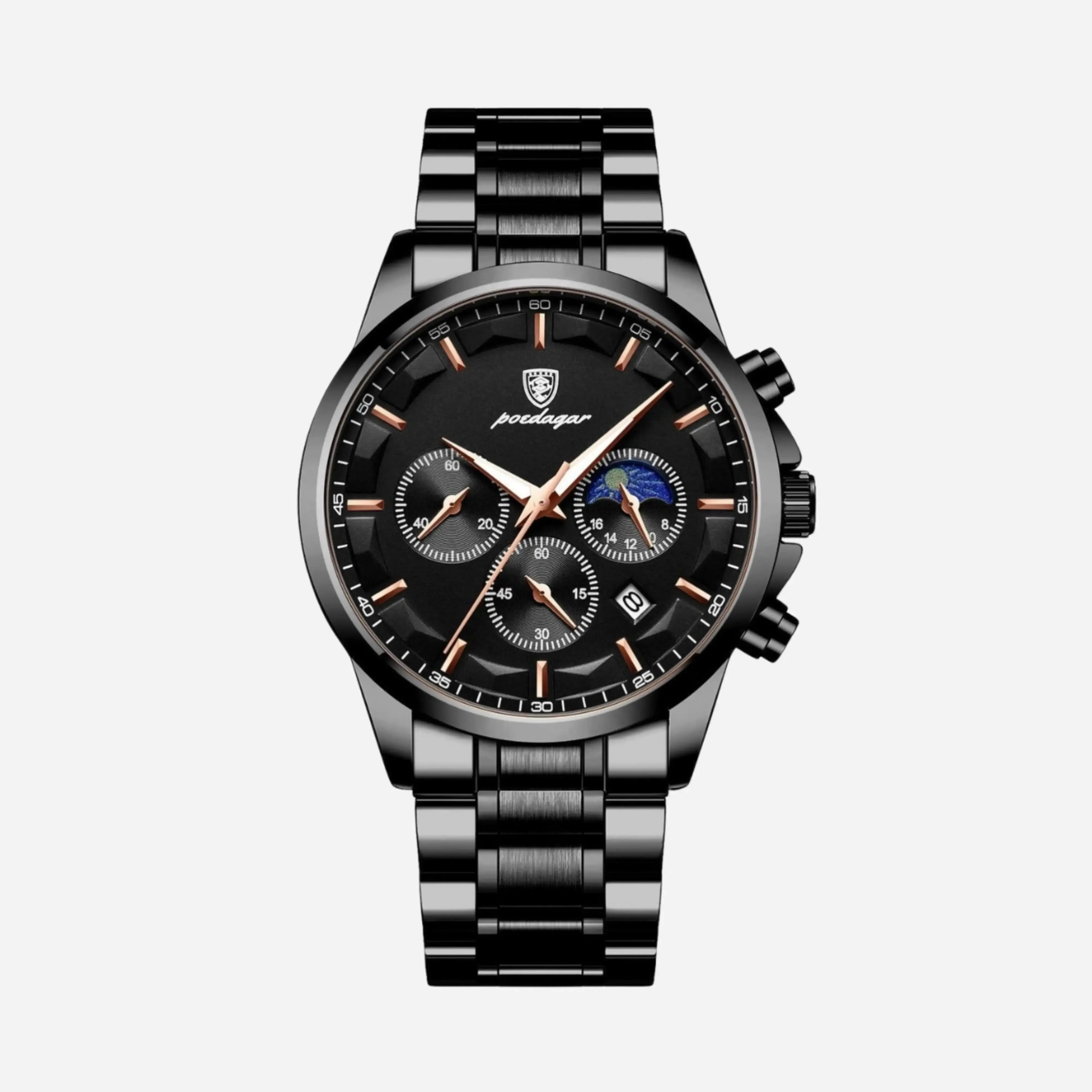 Prabangus vyriškas sportinis laikrodis su kvarciniu mechanizmu, chronografu ir odiniu dirželiu