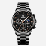 Prabangus vyriškas sportinis laikrodis su kvarciniu mechanizmu, chronografu ir odiniu dirželiu
